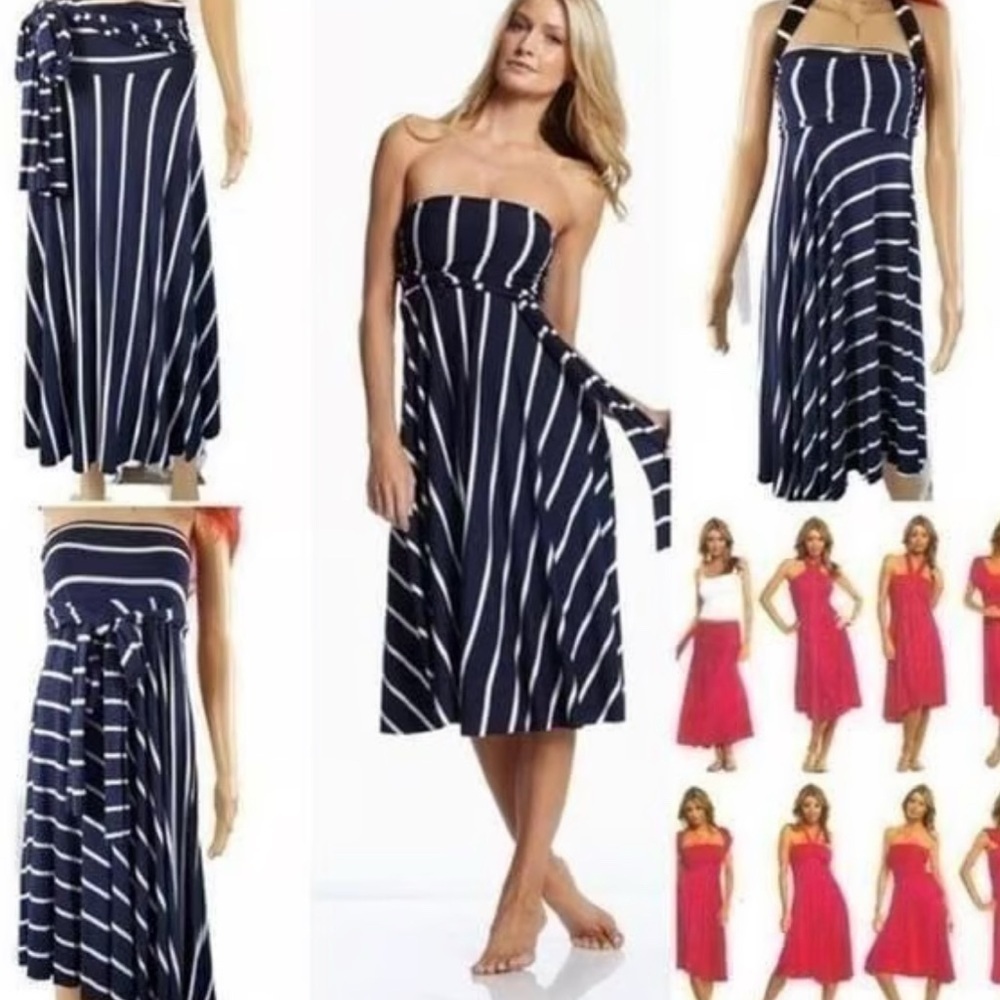 Elan convertible Navy‎ & White Nautical Strapless Dress/Skirt, no size tag